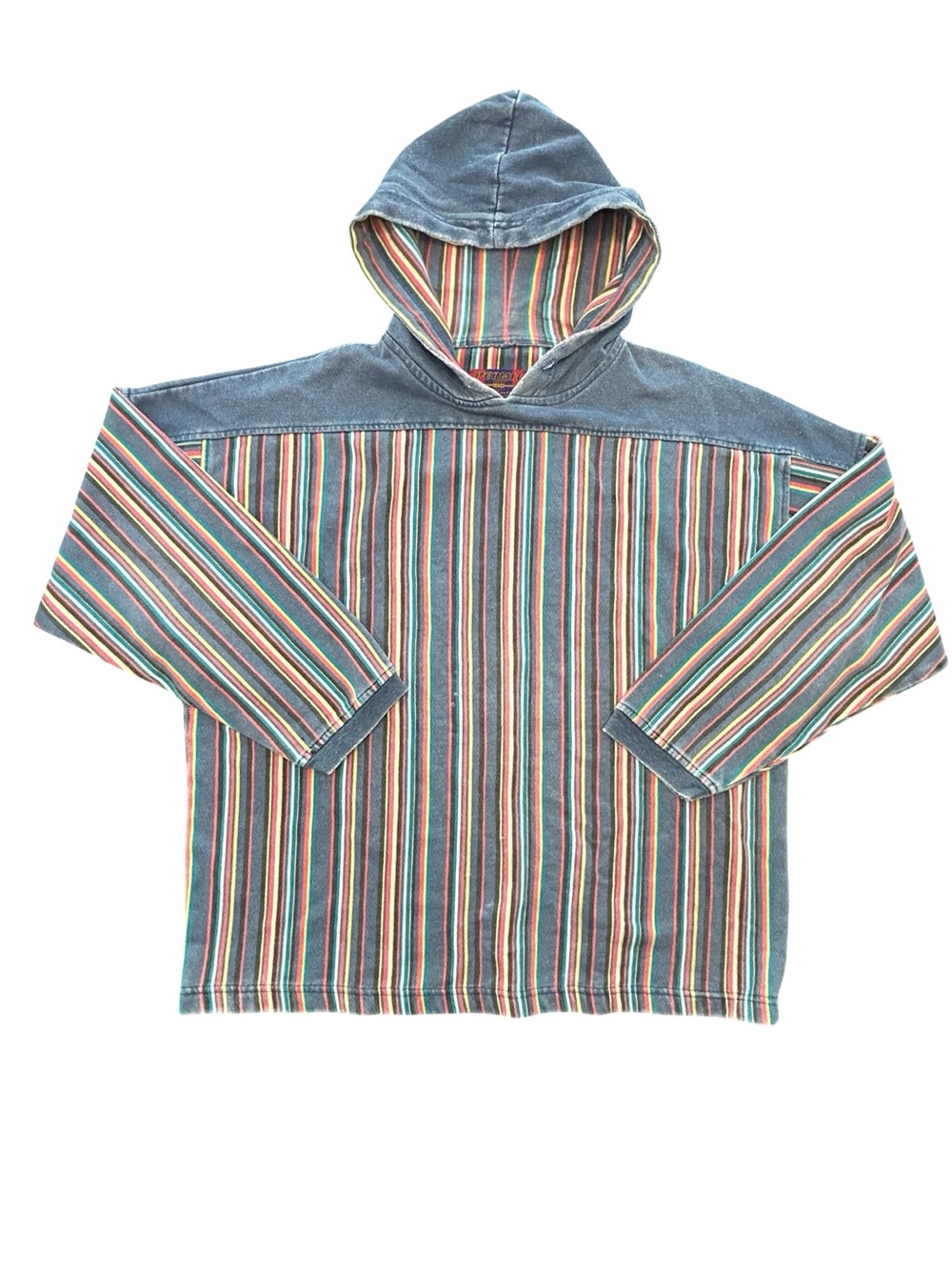 VTG 80s 90s Thrashed PERMIT  Striped Hoodie Shacket Boho Surf Baja Oversized XL